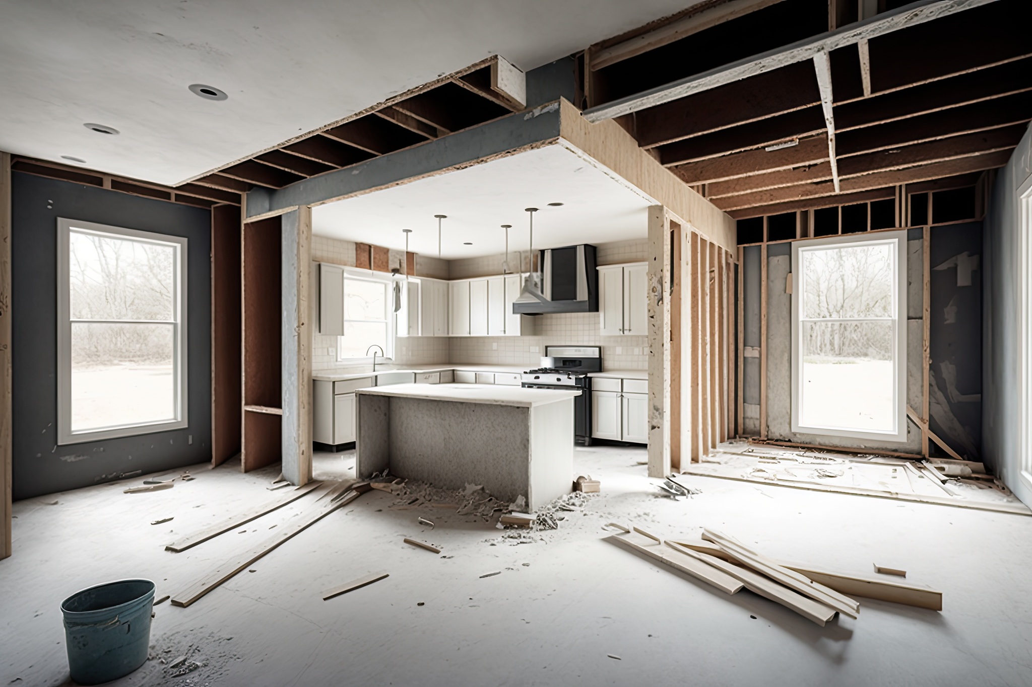 Modern minimalist house under renovation and construction. Generative AI
