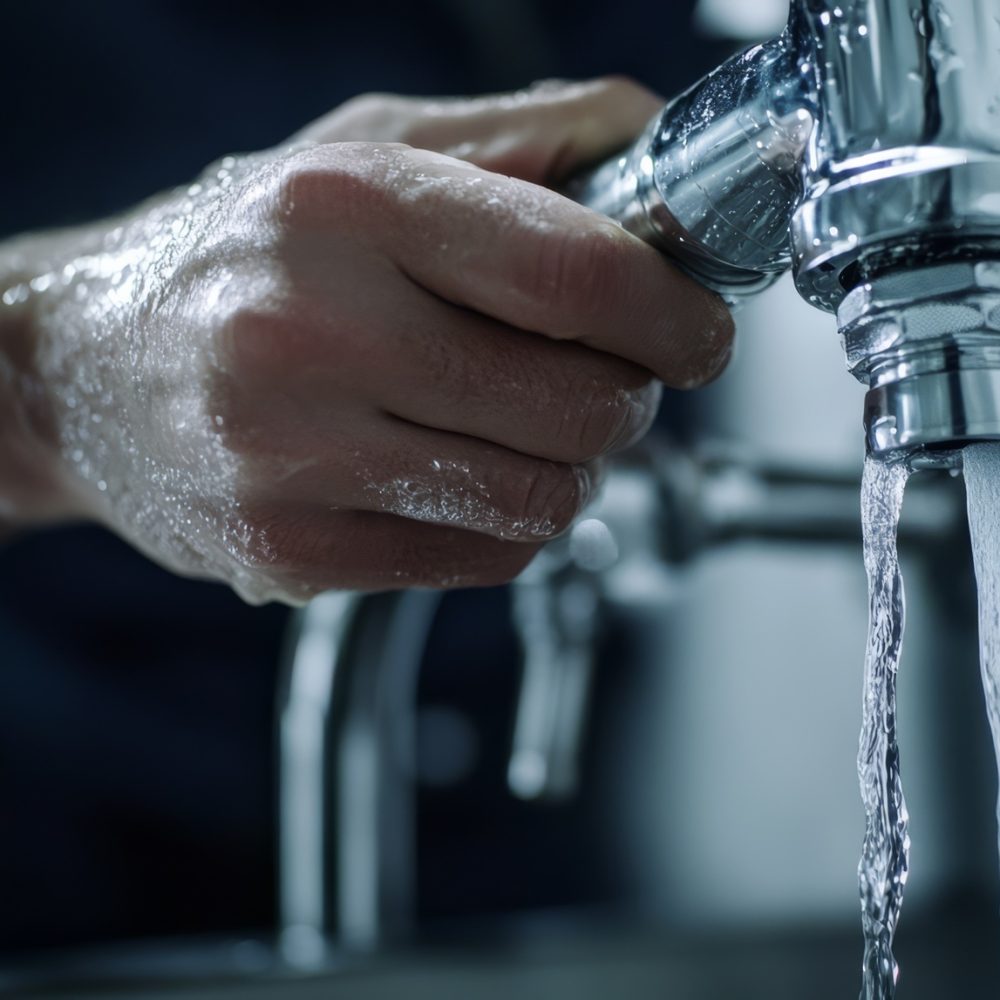 Plumber fixing a water leak in a bathroom pipe. Featuring plumbing repair and leak management