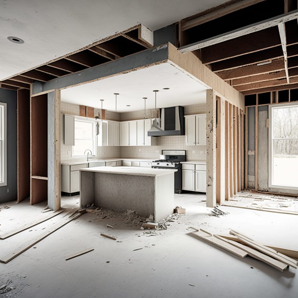 Modern minimalist house under renovation and construction. Generative AI